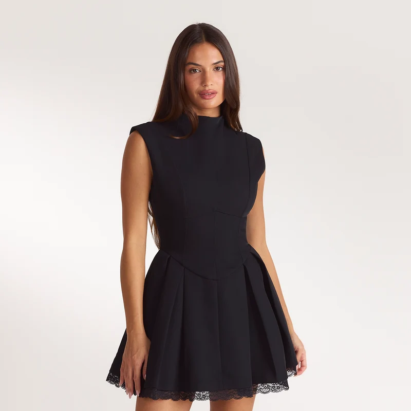 Robe Mini Cintrée Plissée - Noir