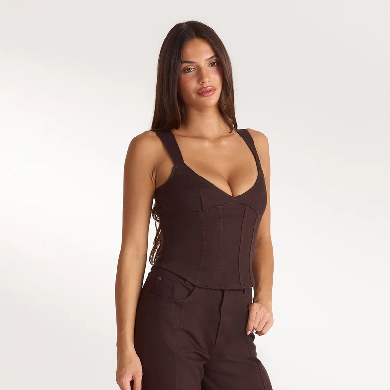 Top Corset en Denim - Chocolat