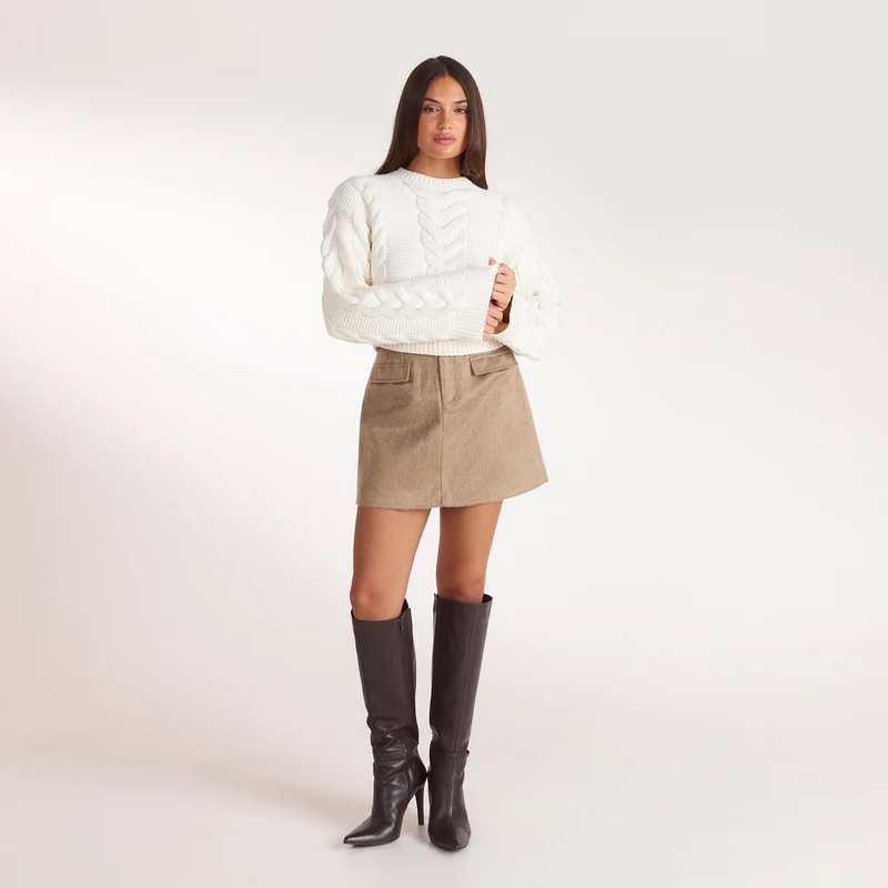Pull Court en Maille Torsadée - Crème