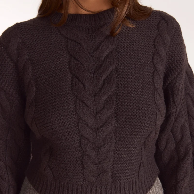 Pull Court en Maille Torsadée - Chocolat Noir