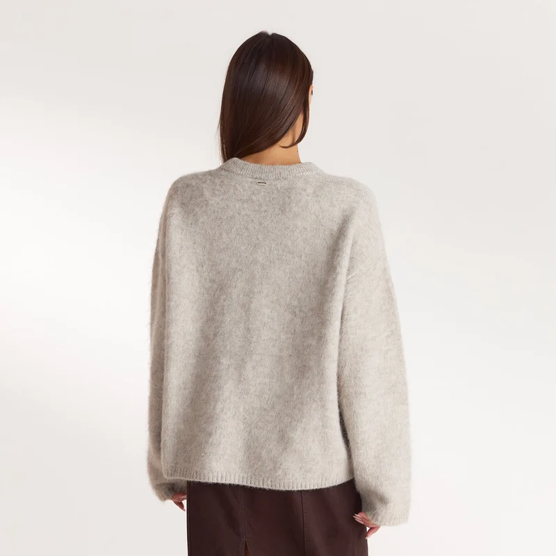Pull en Maille Duveteuse - Gris Chaud