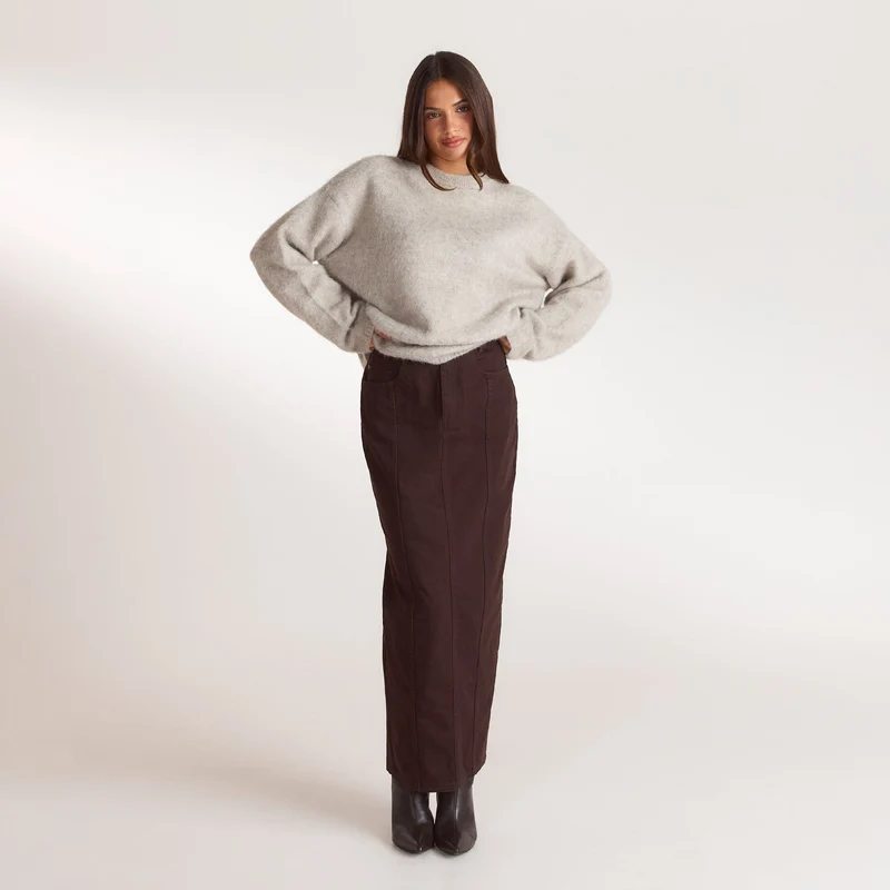 Pull en Maille Duveteuse - Gris Chaud