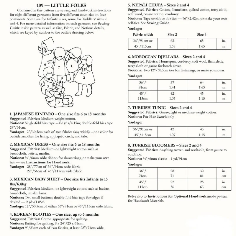 Patron de couture PDF | 109 Little Folks | Folkwear | Unisexe