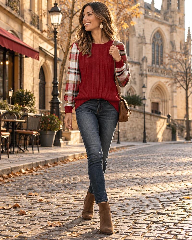 Nerissa Haut Color Block à Manches Longues Femme – Maille Douce et Légère et Coupe Ample pour un Style Décontracté