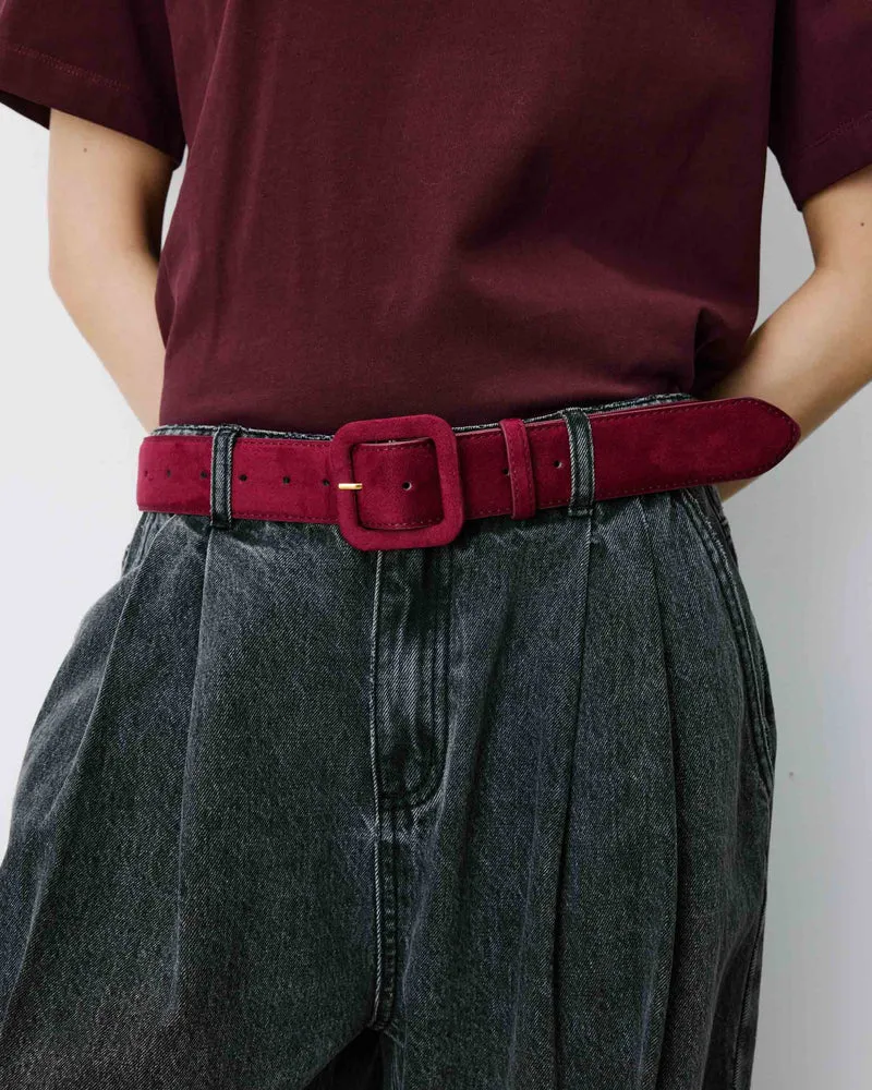 Ceinture en suédine boucle carrée assortie cherry Alvaro
