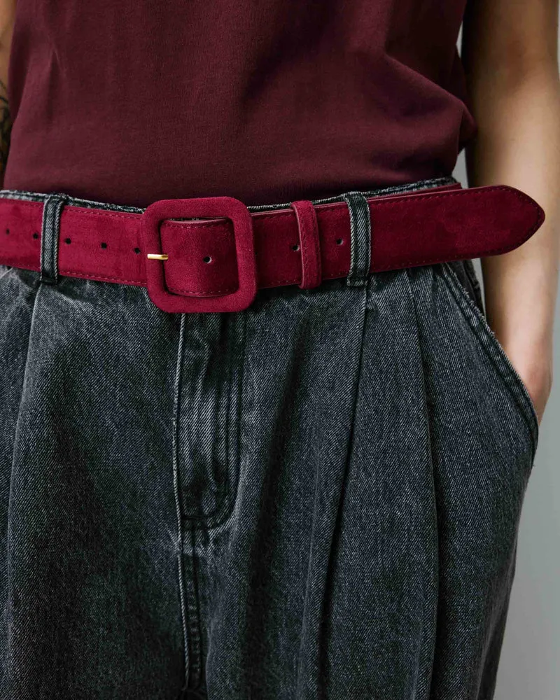 Ceinture en suédine boucle carrée assortie cherry Alvaro