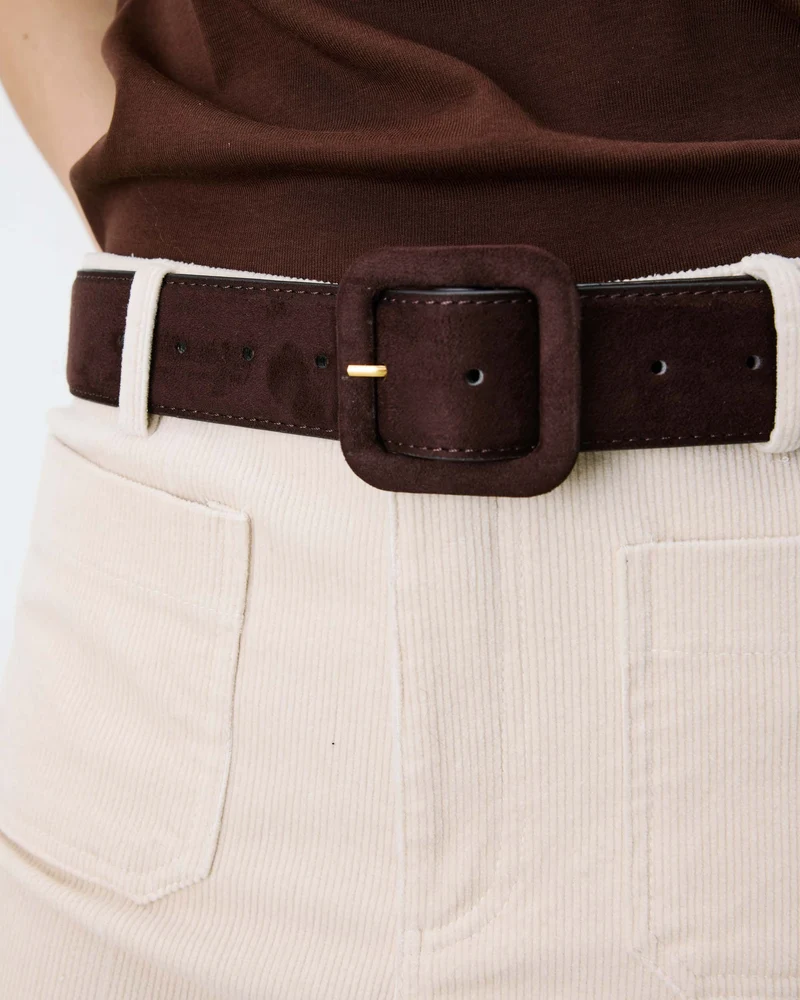 Ceinture en suédine boucle carrée assortie chocolat Alvaro