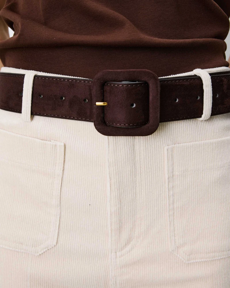Ceinture en suédine boucle carrée assortie chocolat Alvaro