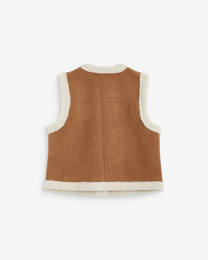 Veste sans manches en fausse shearling col V coffee Anya