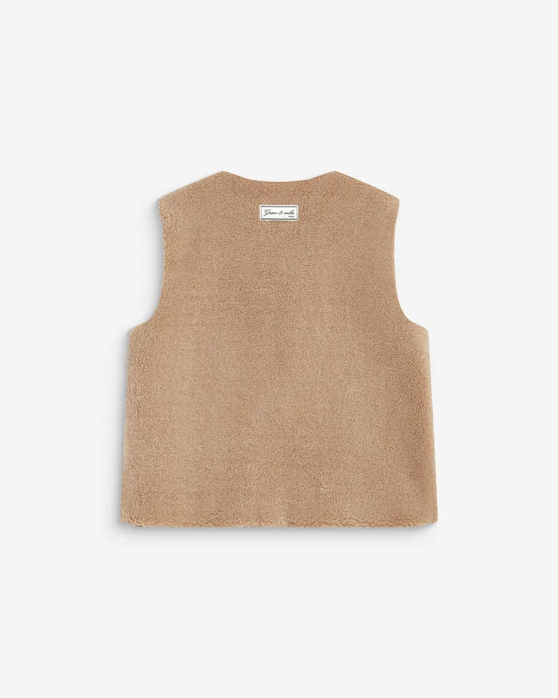 Veste sans manches en fausse shearling beige Avery