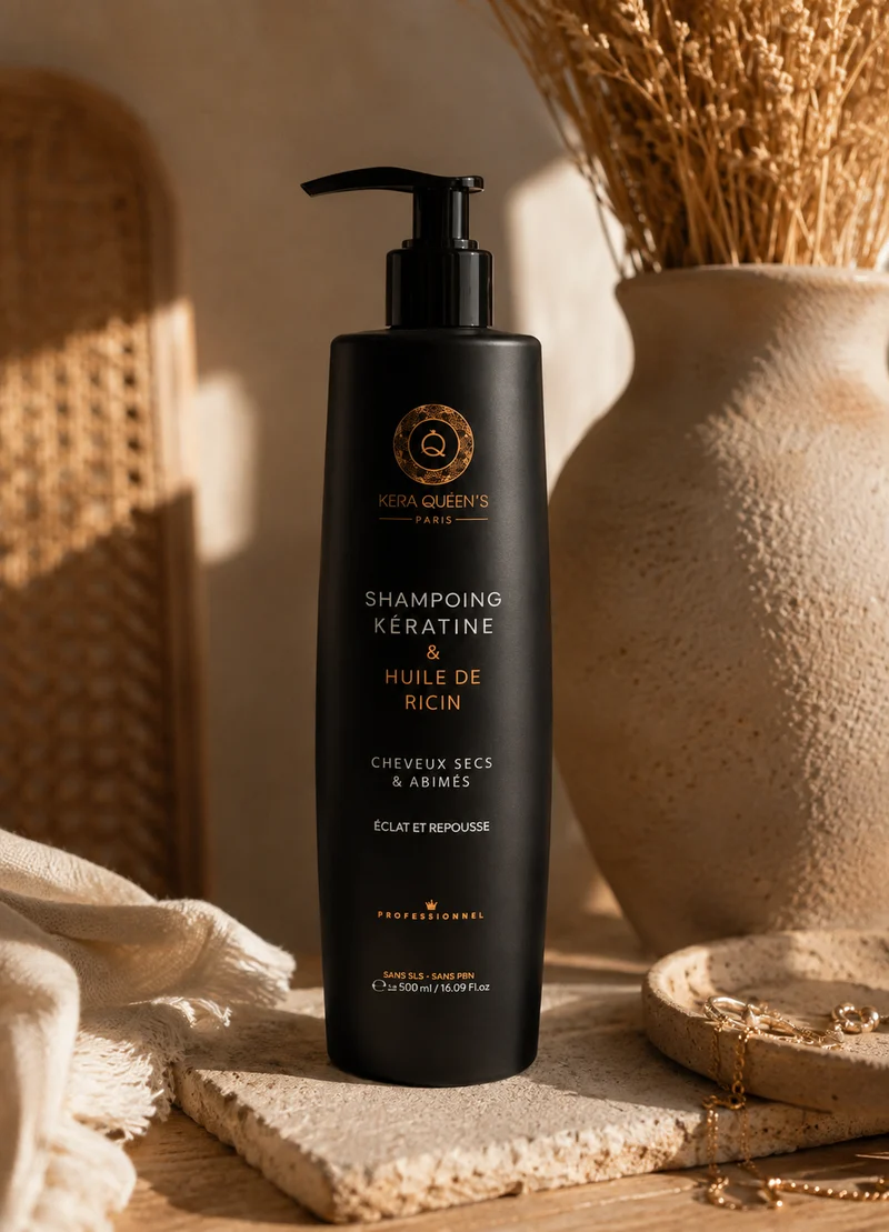 Shampoing Kératine & Huile de Ricin – Cheveux secs & abîmés