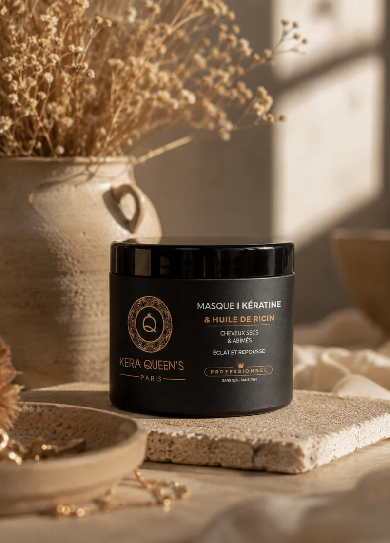 Masque Kératine & Huile de Ricin – Cheveux secs & abîmés