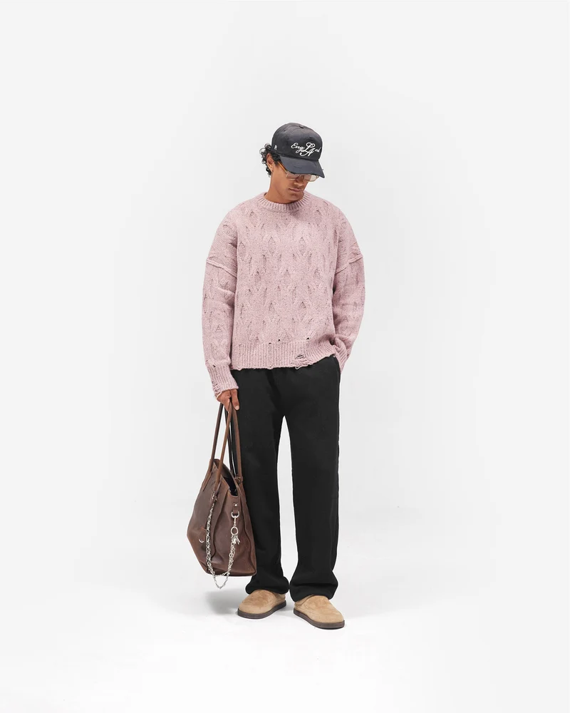 Distress Knit Sweater - Washed Pink