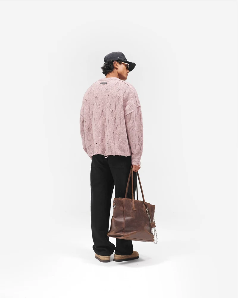 Distress Knit Sweater - Washed Pink