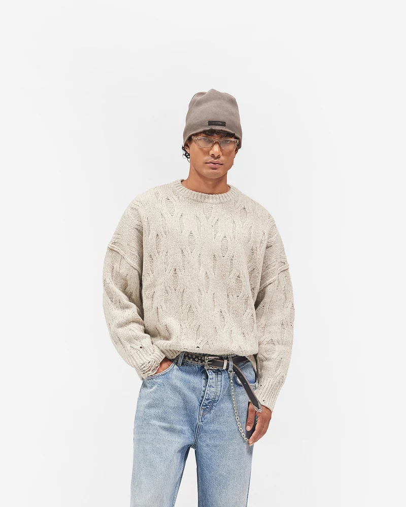 Distress Knit Sweater - Taupe
