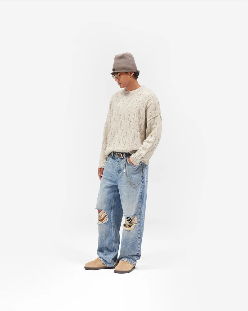 Distress Knit Sweater - Taupe