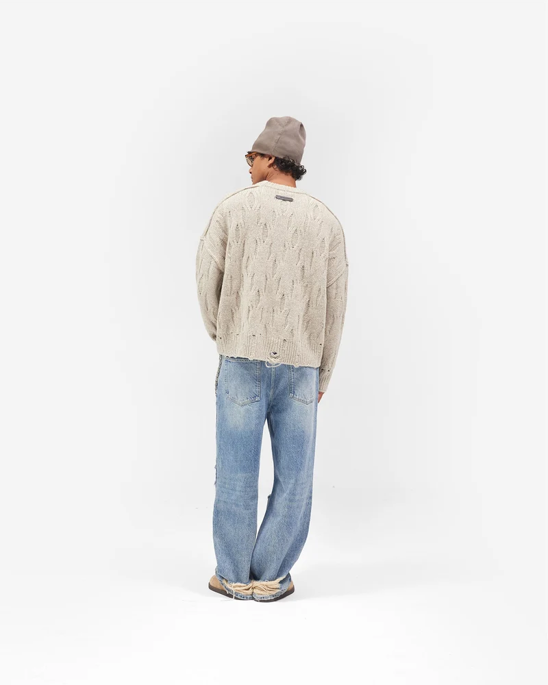 Distress Knit Sweater - Taupe