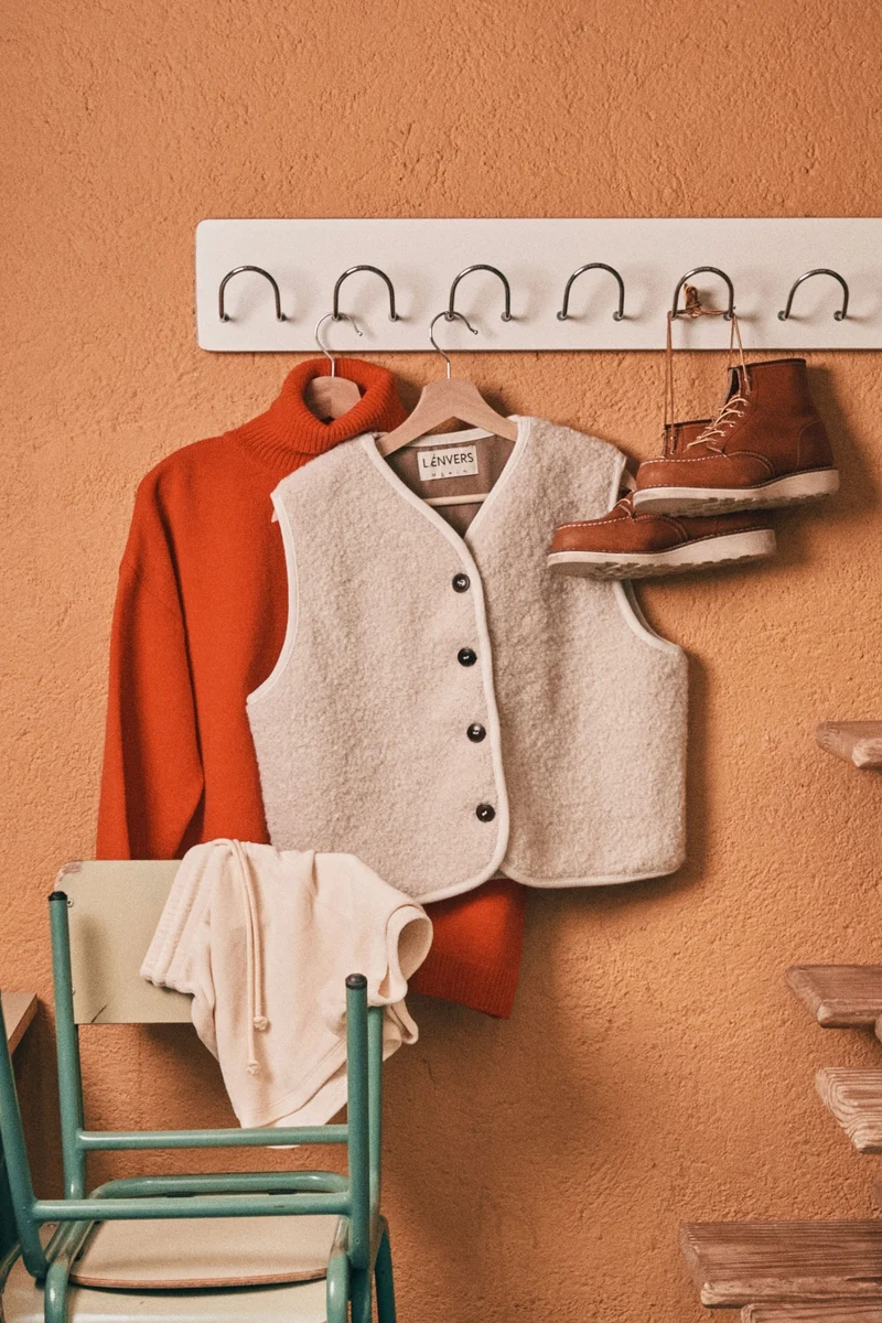 LUCE Shepherd's Vest in Curly Alpaca - Light Beige