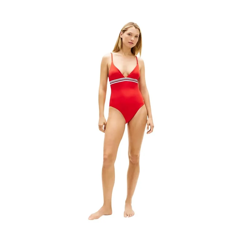 Tommy Hilfiger Maillot de bain bikini triangle rouge pour femme en nylon et élasthanne