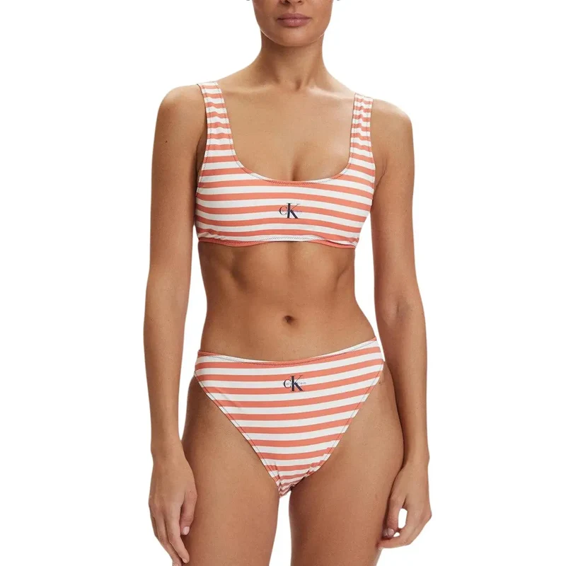 Calvin Klein Bikini femme à rayures orange en nylon et élasthanne