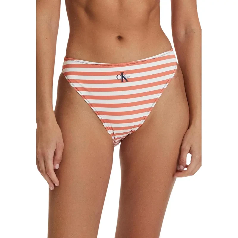 Calvin Klein Bikini femme à rayures orange en nylon et élasthanne