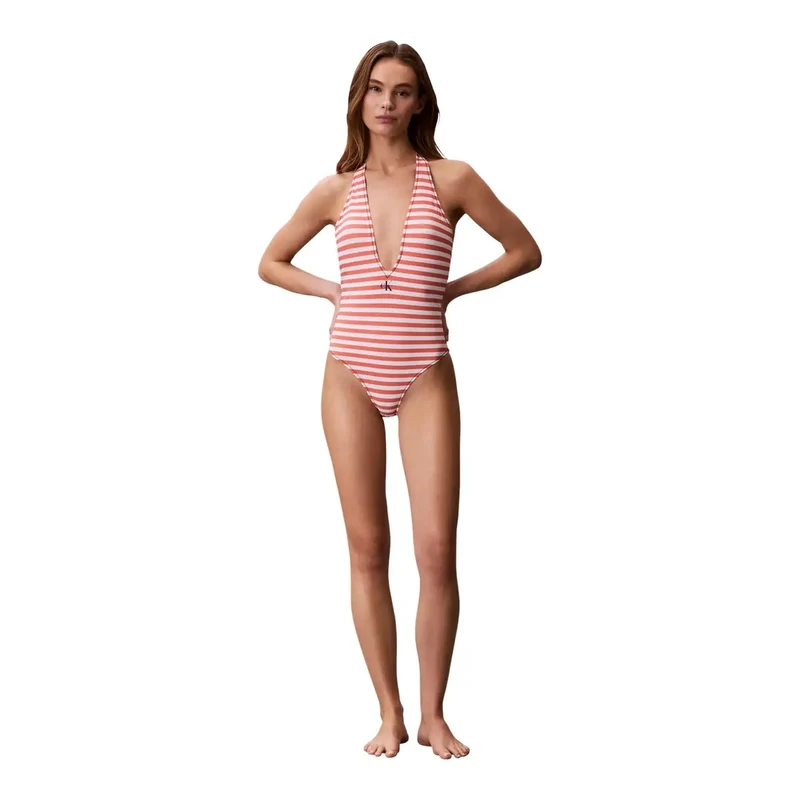 Calvin Klein Maillot de bain rayé orange pour femme en nylon