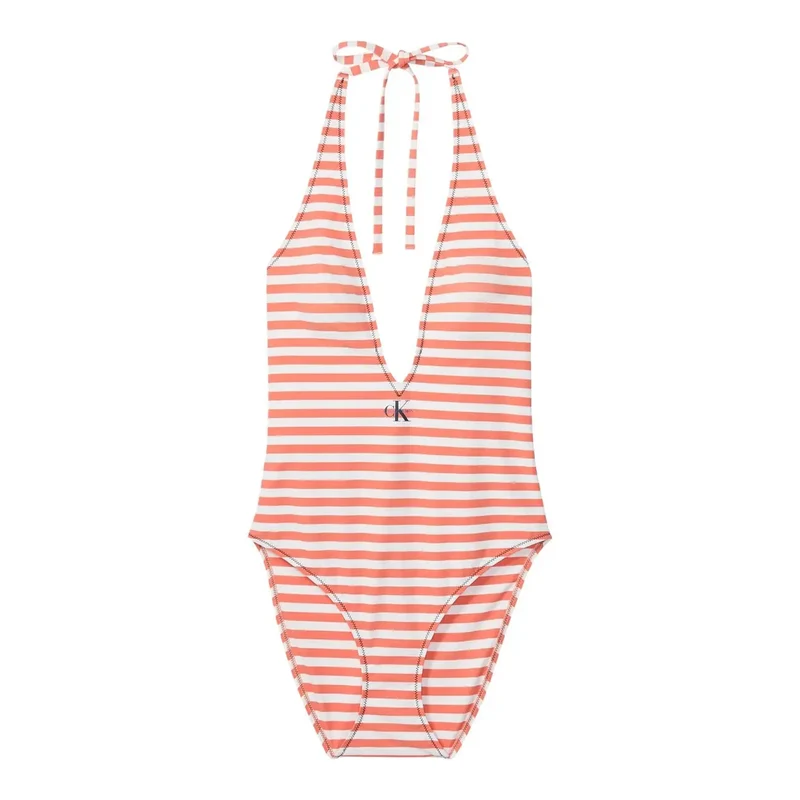 Calvin Klein Maillot de bain rayé orange pour femme en nylon