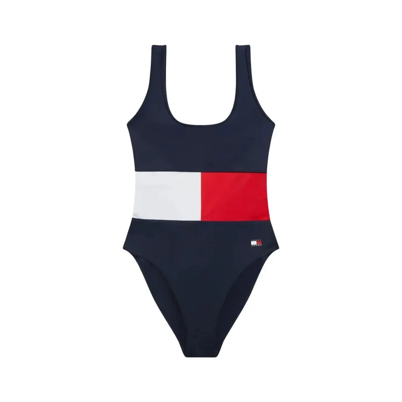 Tommy Hilfiger Maillot de plage bleu pour femme, col rond, nylon