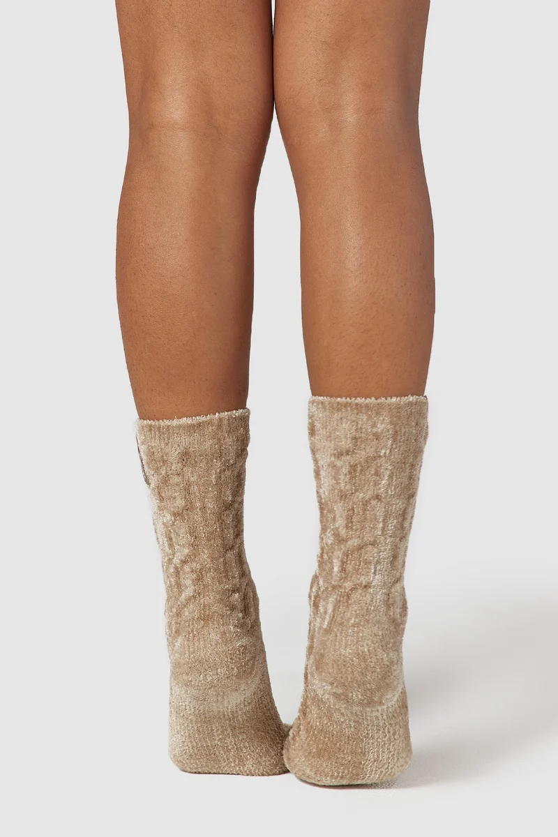 Chaussettes Tricotées Chenille - Beige