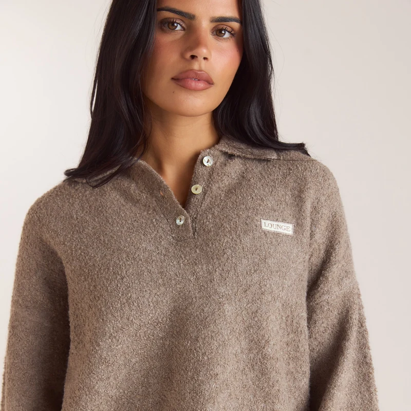 Pull Polo en Maille Bouclée - Taupe