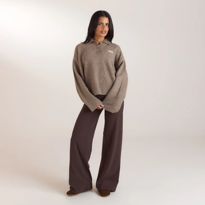 Pull Polo en Maille Bouclée - Taupe