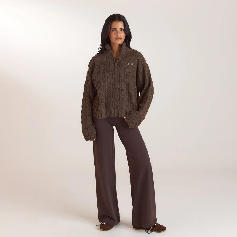 Pull en Maille à Demi-Zip - Taupe
