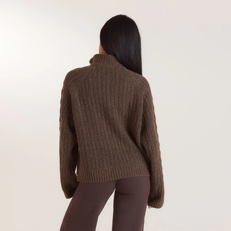 Pull en Maille à Demi-Zip - Taupe