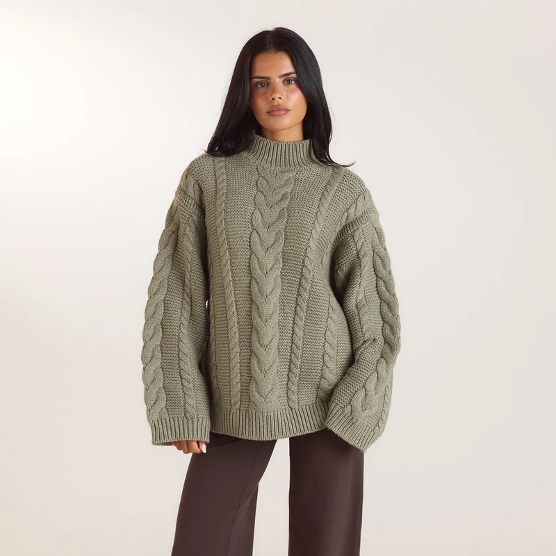 Pull Torsadé Oversize - Olive