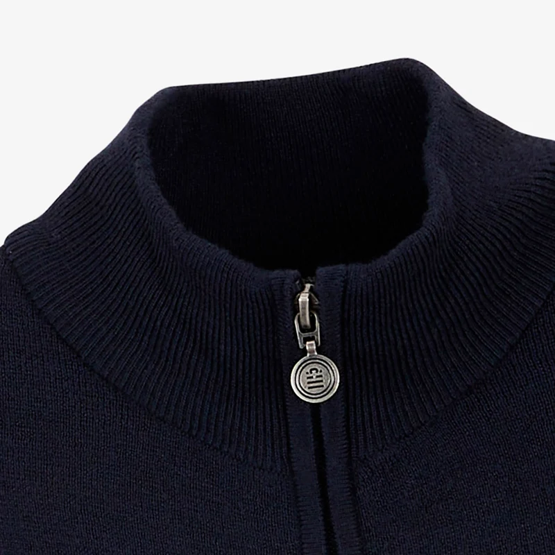 Gilet laine mérinos full zip bleu marine foncé Malone