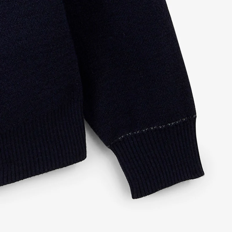 Gilet laine mérinos full zip bleu marine foncé Malone
