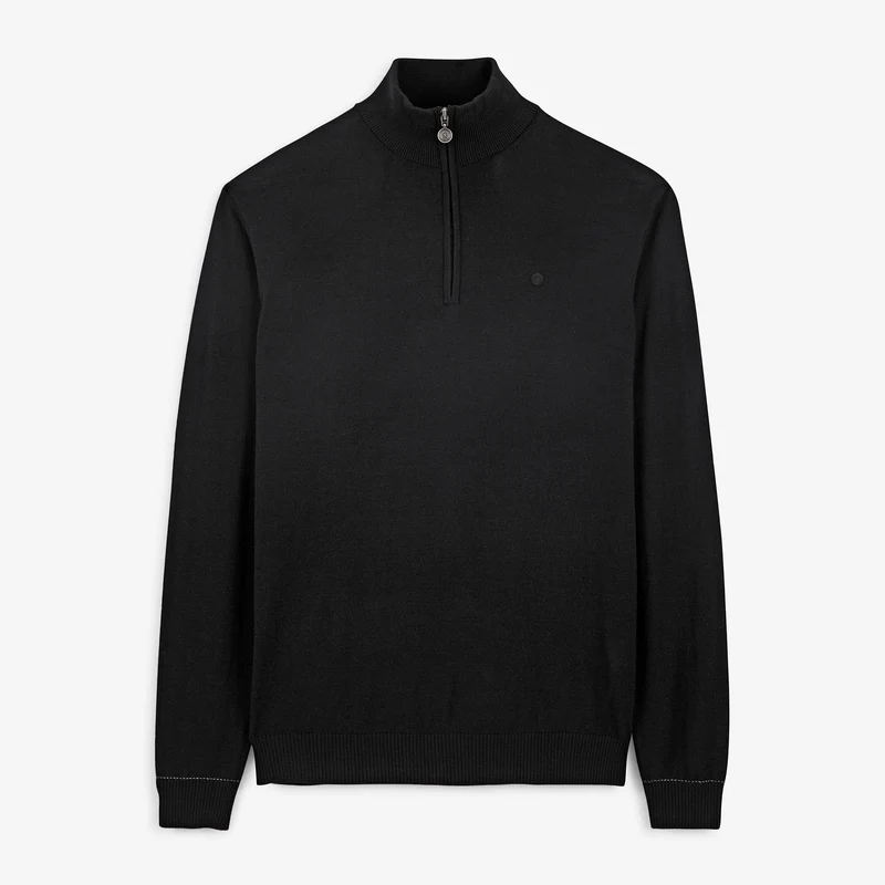 Pull col zippé laine mérinos mélangée noir Marvine
