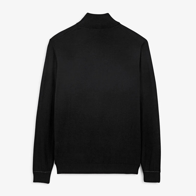 Pull col zippé laine mérinos mélangée noir Marvine