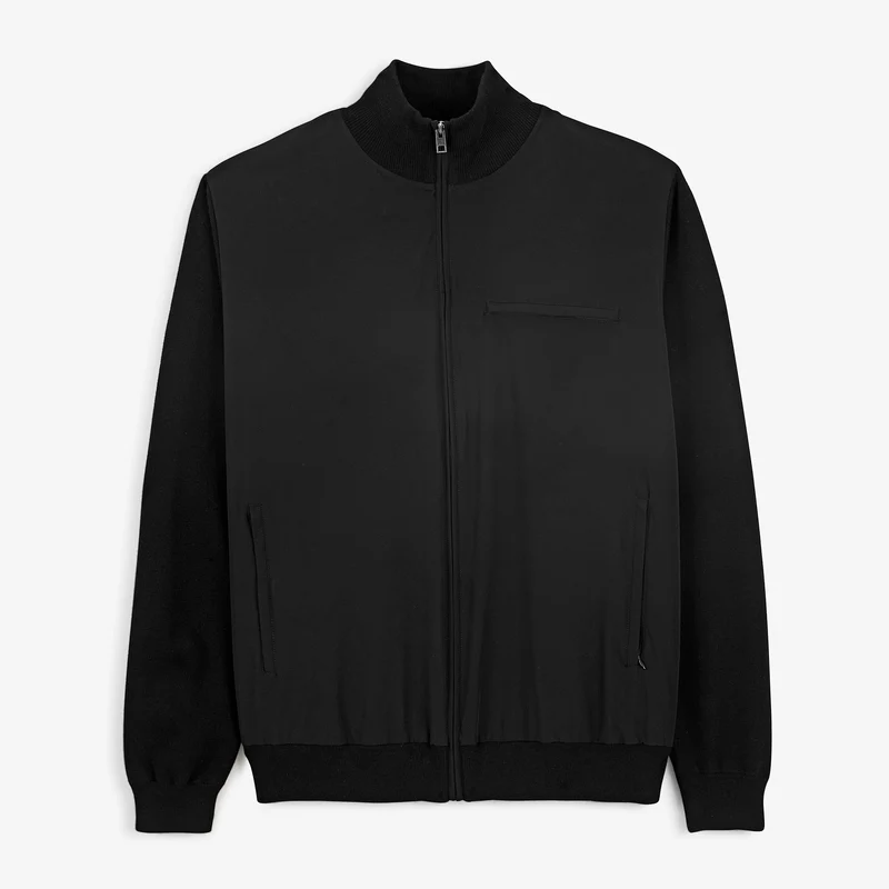 Gilet zippé bi-matière nylon/maille noir Melton