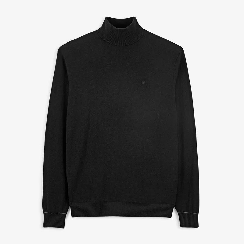 Pull laine mérinos mélangée col montant noir Massia