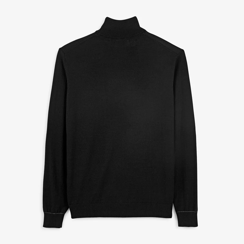 Pull laine mérinos mélangée col montant noir Massia