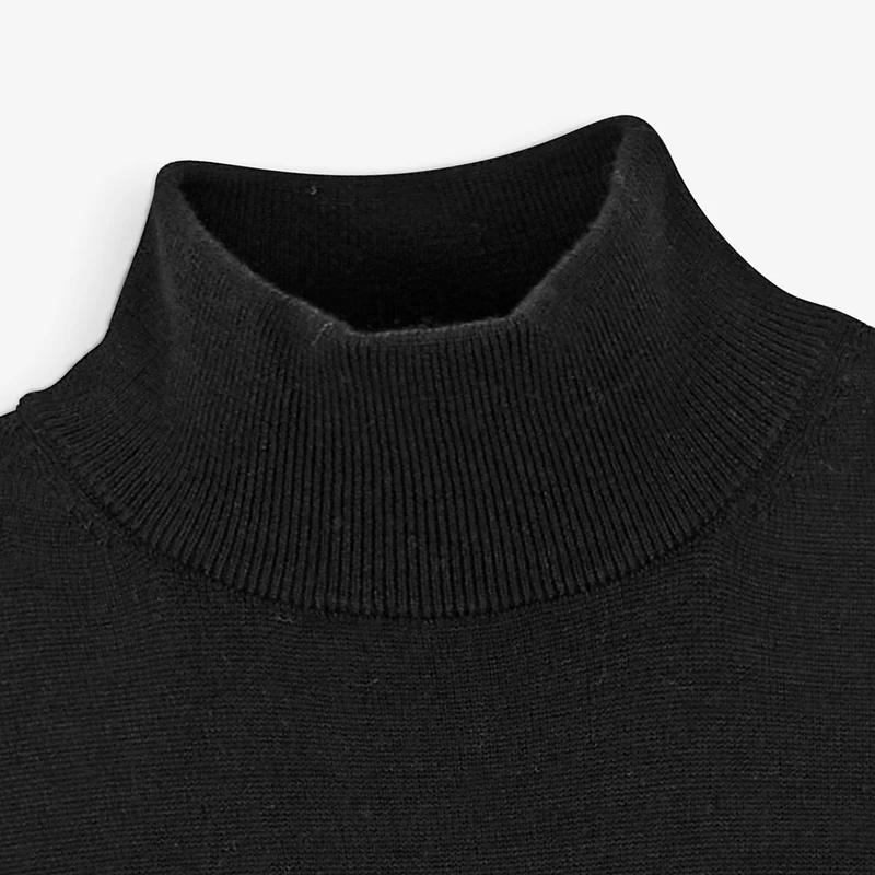 Pull laine mérinos mélangée col montant noir Massia