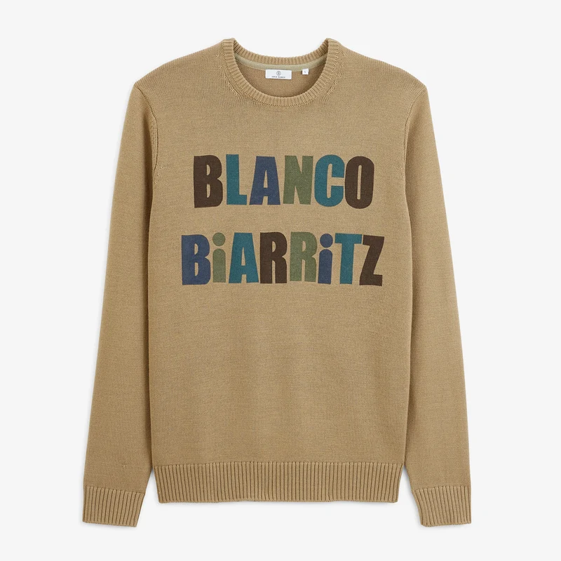 Pull jacquard laine mélangée col rond beige Mohan BLANCO BIARRITZ