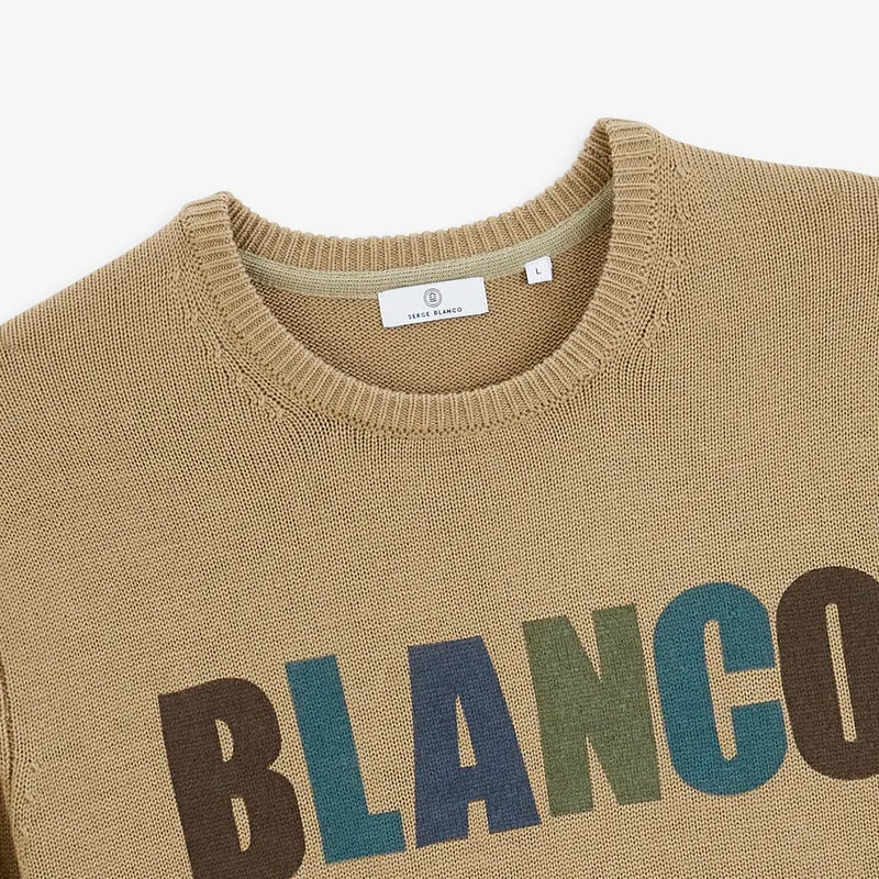Pull jacquard laine mélangée col rond beige Mohan BLANCO BIARRITZ