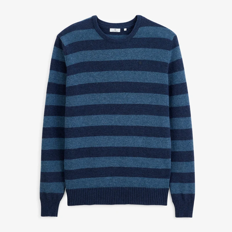 Pull jacquard rayé laine col rond bleu marine foncé Mirzan
