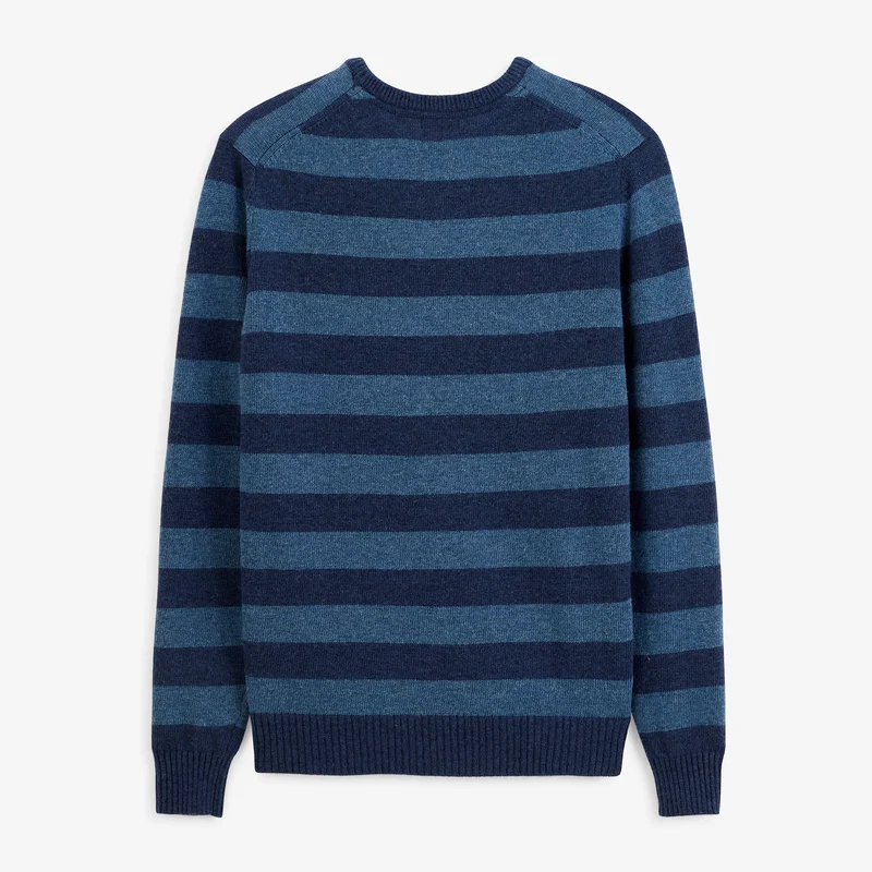 Pull jacquard rayé laine col rond bleu marine foncé Mirzan