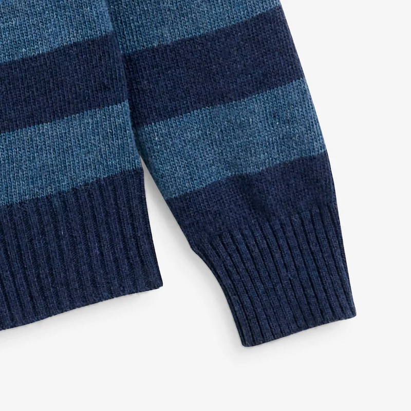 Pull jacquard rayé laine col rond bleu marine foncé Mirzan