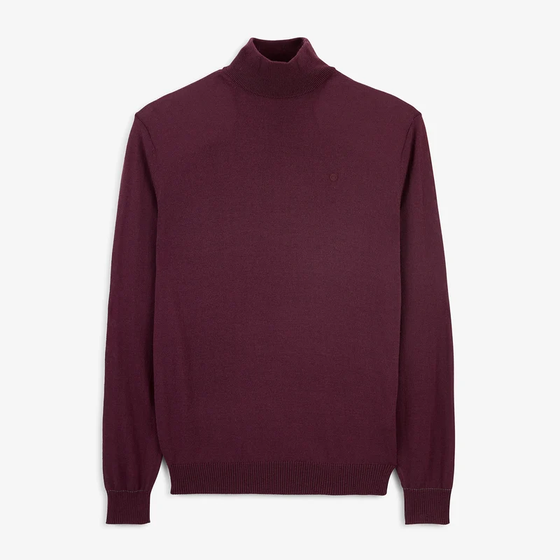 Pull laine mérinos mélangée col montant rouge Massia