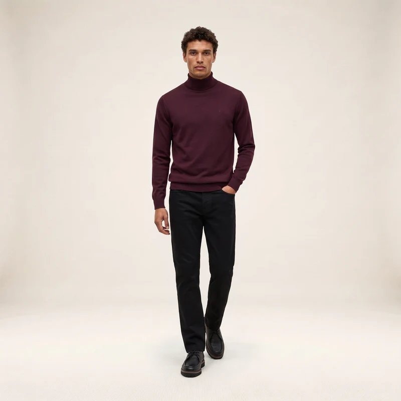 Pull laine mérinos mélangée col montant rouge Massia