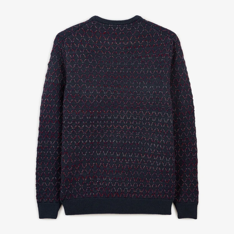 Pull jacquard laine col rond bleu marine foncé Marat